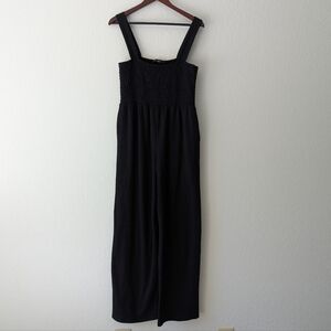 Lulus Black Jumpsuit Wide LegSmocked Sleeveless Ribbed Casual Women's Size XL